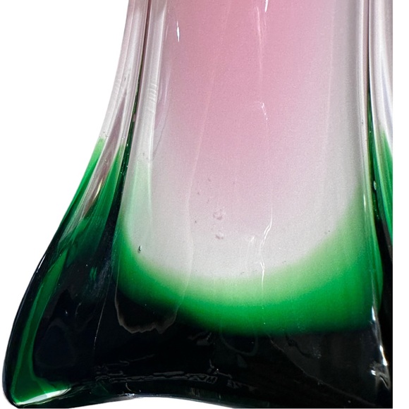 Red Amaryllis 5 Petal Murano Style Glass Cased 14.5” Vase - Picture 5 of 9